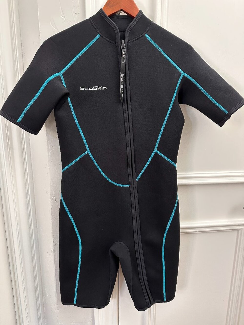 SeaSkin Shorty Wetsuit Womens Large Full Front Zip Neoprene Surf Dive Swim Beach